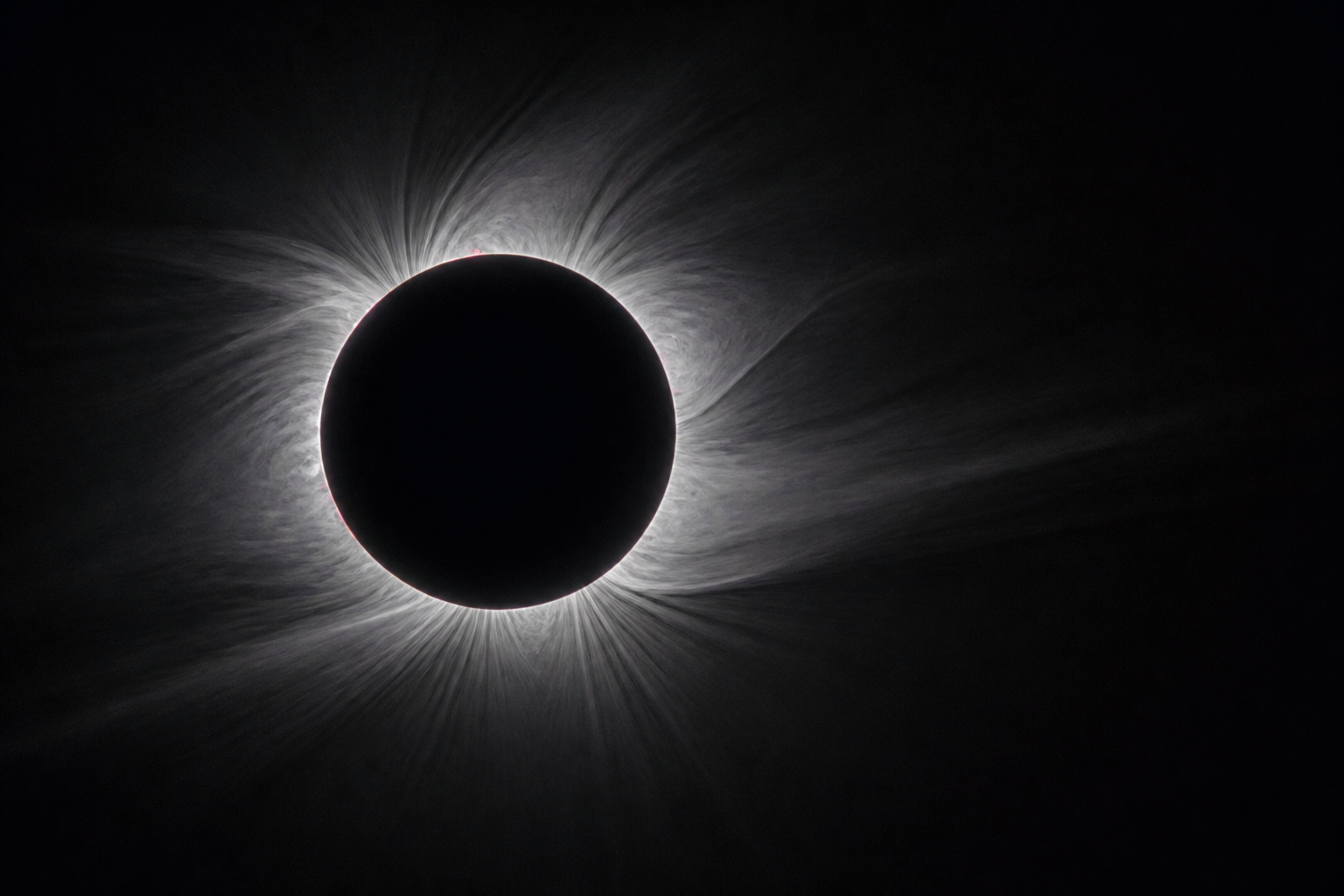 Illustrative view of the structured white solar corona during totality